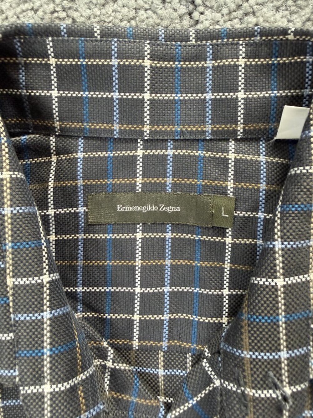 Ermenegildo Zegna Men L Charcoal Grey Plaid Windowpane 100% Cotton Shirt Luxury - Picture 5 of 13